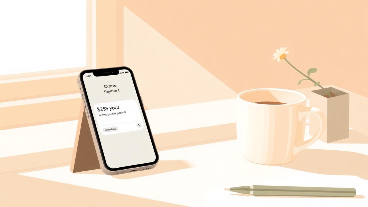 A phone showing a payment confirmation on a calm, warm-lit desk